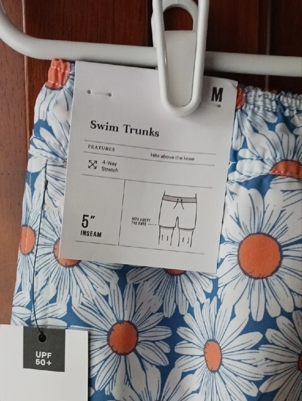 NEW!! Goodfellow & Co Light Blue Daisy-Print Swim Shorts with Orange Centers